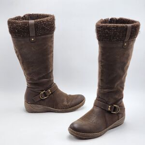 Vintage 93 Charlie Buckle Knit Cuff Brown Tall Boots Size 7.5